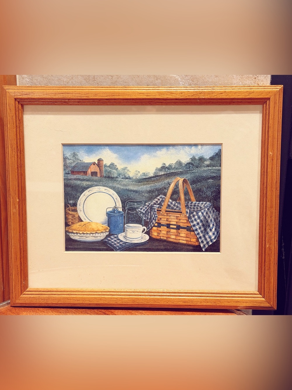 Longaberger Country Heritage Picnic Picture Print Woven Basket Woven Traditions